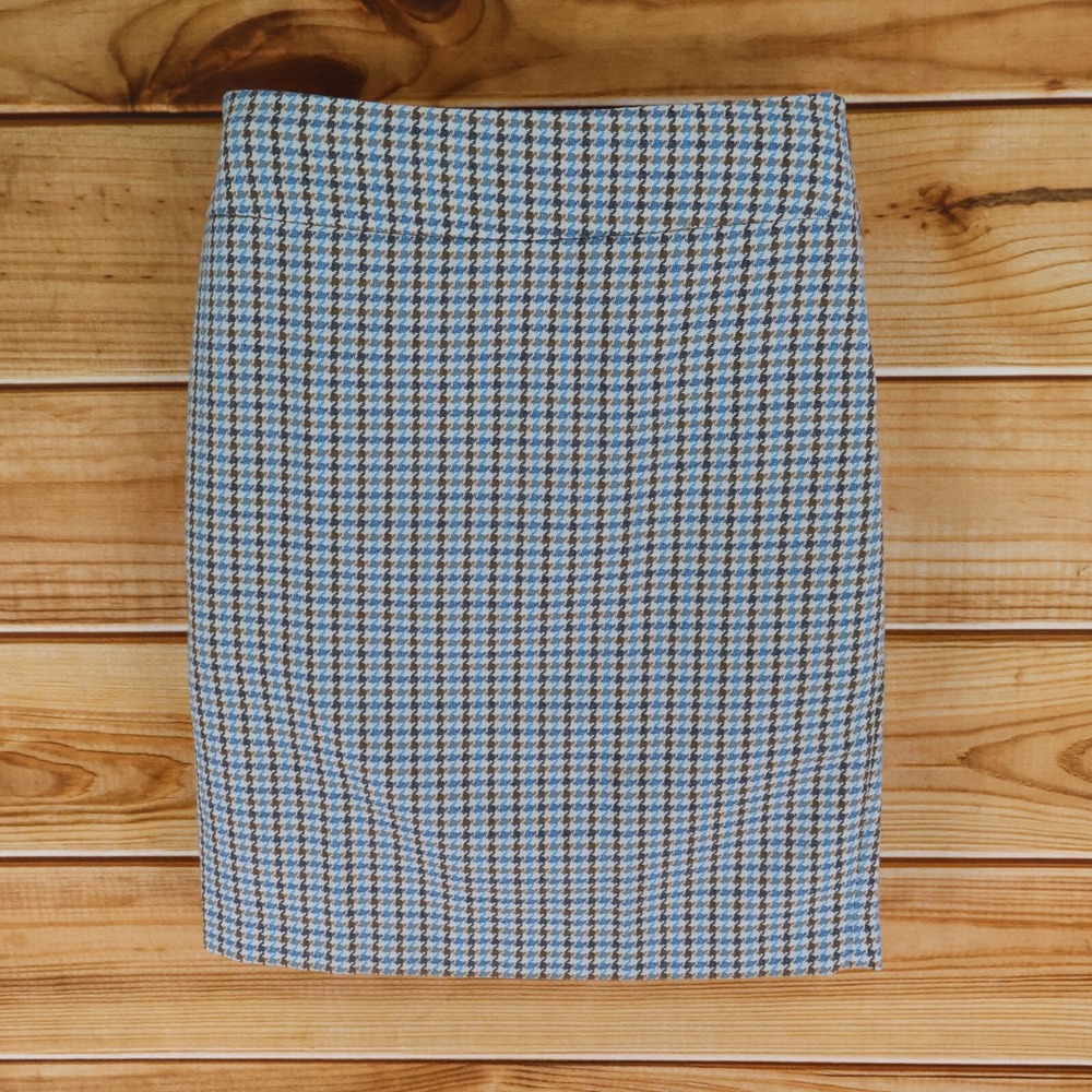 The Limited Straight Skirt Knee Length Lined Womens‎ Sz 6 Brown Blue Houndstooth